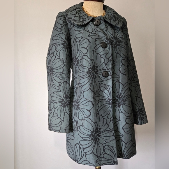 BAIA- Dark Teal Dress Jacket With Black Floral Print. Size 8 - Picture 2 of 13